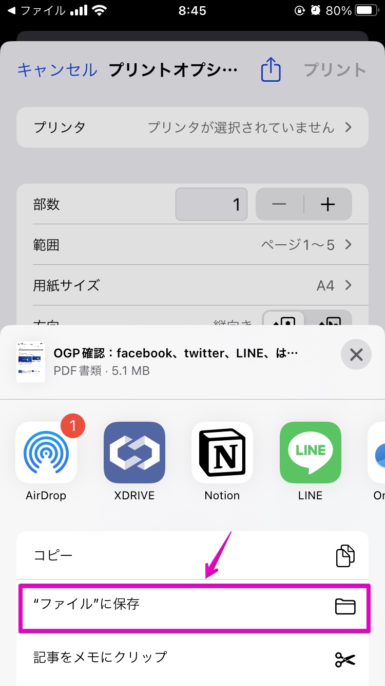 iPhone アプリ「PDF Expert」 プリント画面